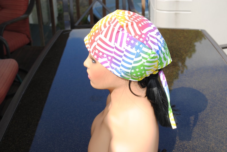 Chemo Cap Colorful Stars and Stripes Doctor Nurse Surgical Scrub Cap Skull Cap Tie Back 100/% Pre washed Cotton Head Cover