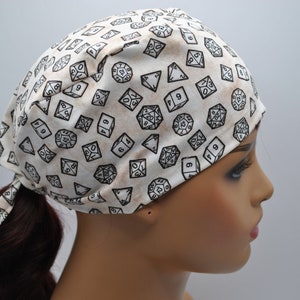 Numbered Game Dice Surgical Scrub Hat for Nurse, Doctor, Women, Men, Unisex, 100% Cotton, Size Medium and Large, Ties in Back