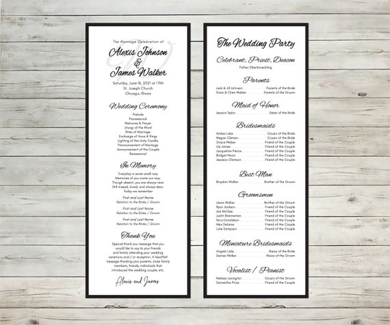Traditional Wedding Ceremony Program Elegant Catholic Etsy