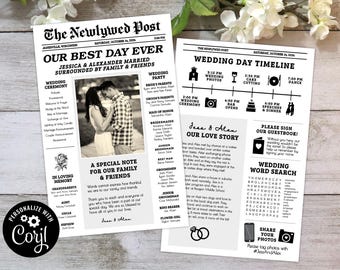 Newspaper Wedding Program | Newspaper Wedding Program Template You Can Easily Edit Yourself | Newspaper Wedding Template | The Newlywed Post