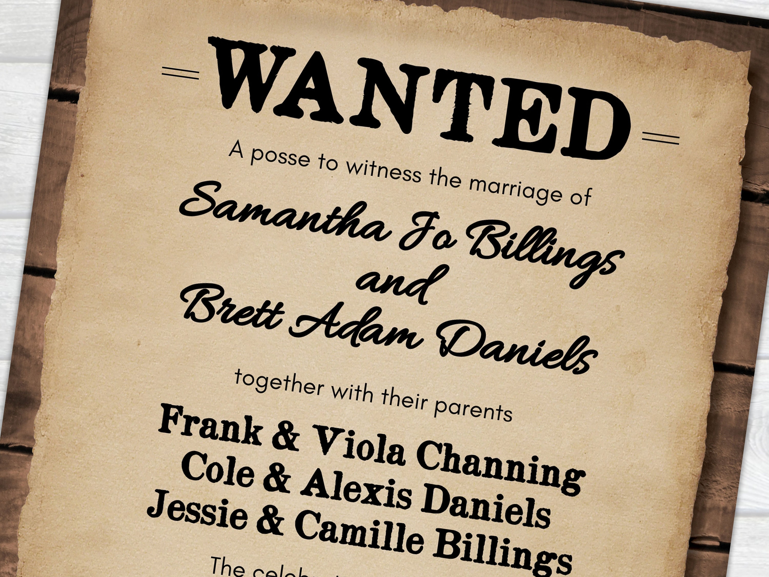 Wanted Poster Wedding Invitation Template