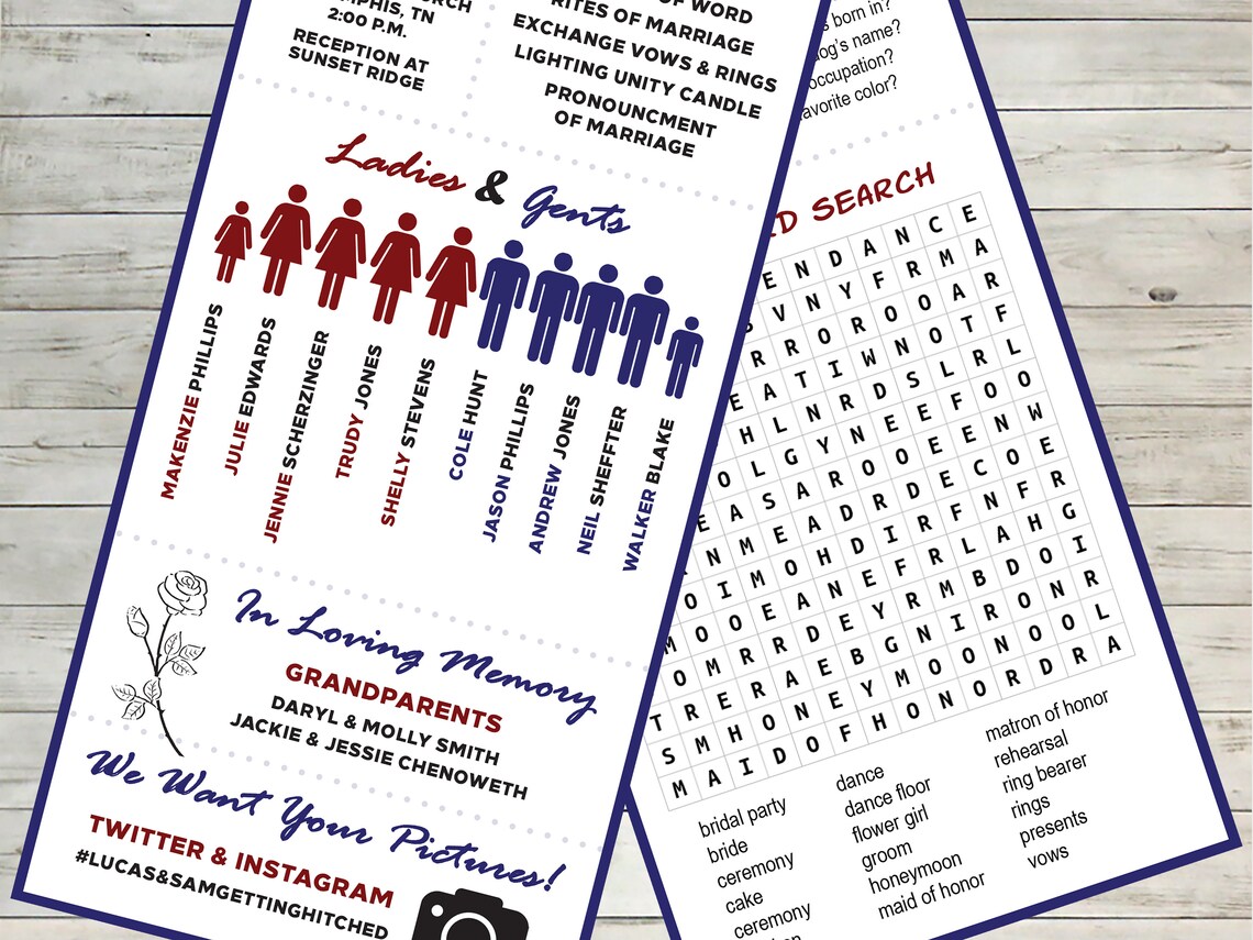 Fun Modern Infographic Wedding Program With Crossword Puzzle Etsy Fun modern infographic wedding program with crossword puzzle etsy