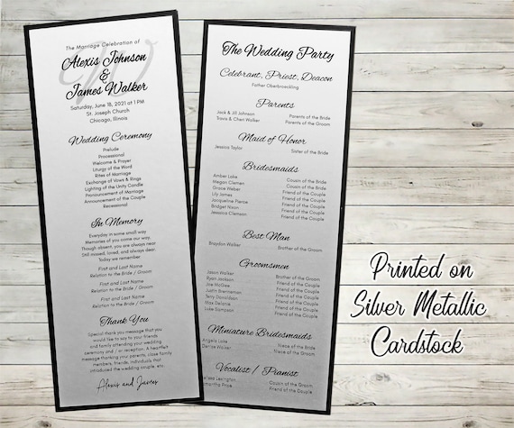 Traditional Wedding Ceremony Program Elegant Catholic Etsy