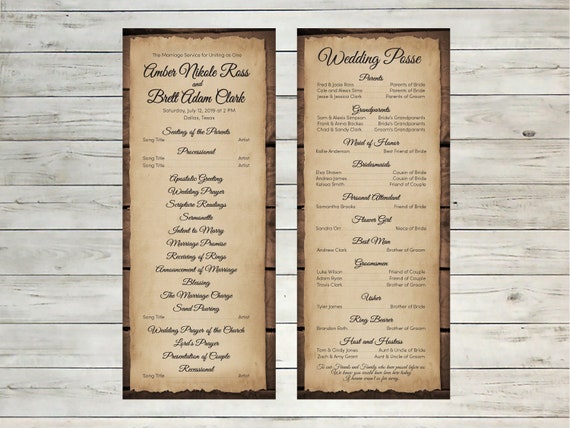 Country Wedding Ceremony Programs Traditional Wedding Etsy