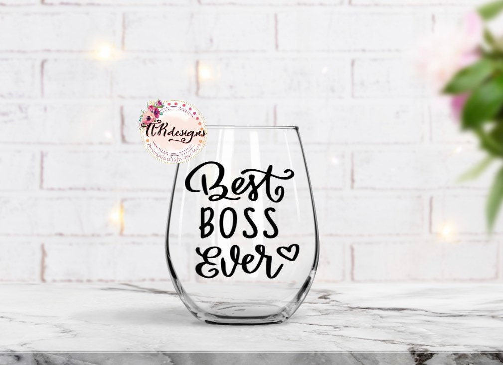 Personalized Stemless Wine Glass Best Boss Ever Birthday Etsy