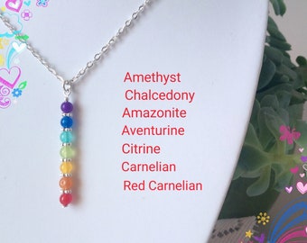 Chakra Necklace, Spiritual Necklace,Gemstone Necklace, Rainbow Necklace,Chakra Jewelry, Yoga Jewelry, Healing Jewelry