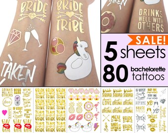 Bachelorette Party Tattoos | bachelorette tattoos, bridesmaid gift, bride tribe, gold tattoo, bachelorette party favors hen custom temporary