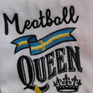 Toalha de chá bordada personalizada "Rainha da almôndega sueca" Design escandinavo