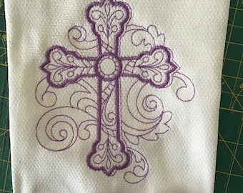Toalla de té bordada personalizada "Cruz" Usted elige colores Religioso Fiel Cristiano