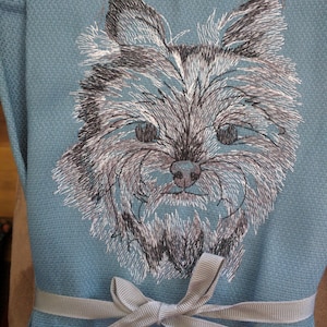 FREE NAME Tea Towel Dog Breeds Custom Embroidered Yorkie Yorkshire Terrier Sketched