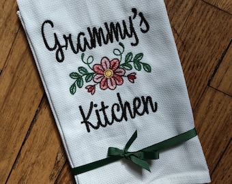 Custom Embroidered tea towel &quot;Grammy&#39;s Kitchen&quot;  Grandmother Design You pick colors