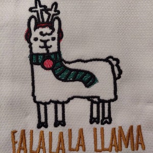 Custom Embroidered tea towel &quot;Fa La La La Llama&quot; Christmas