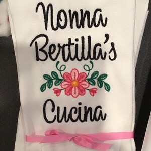 Custom Embroidered tea towel "Meme's Kitchen” French Grandmother Design You pick colors image 2