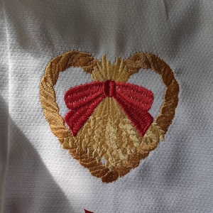 Custom Embroidered tea towel &quot;Woven Wheat Heart&quot; Scandinavian Norwegian Swedish Danish