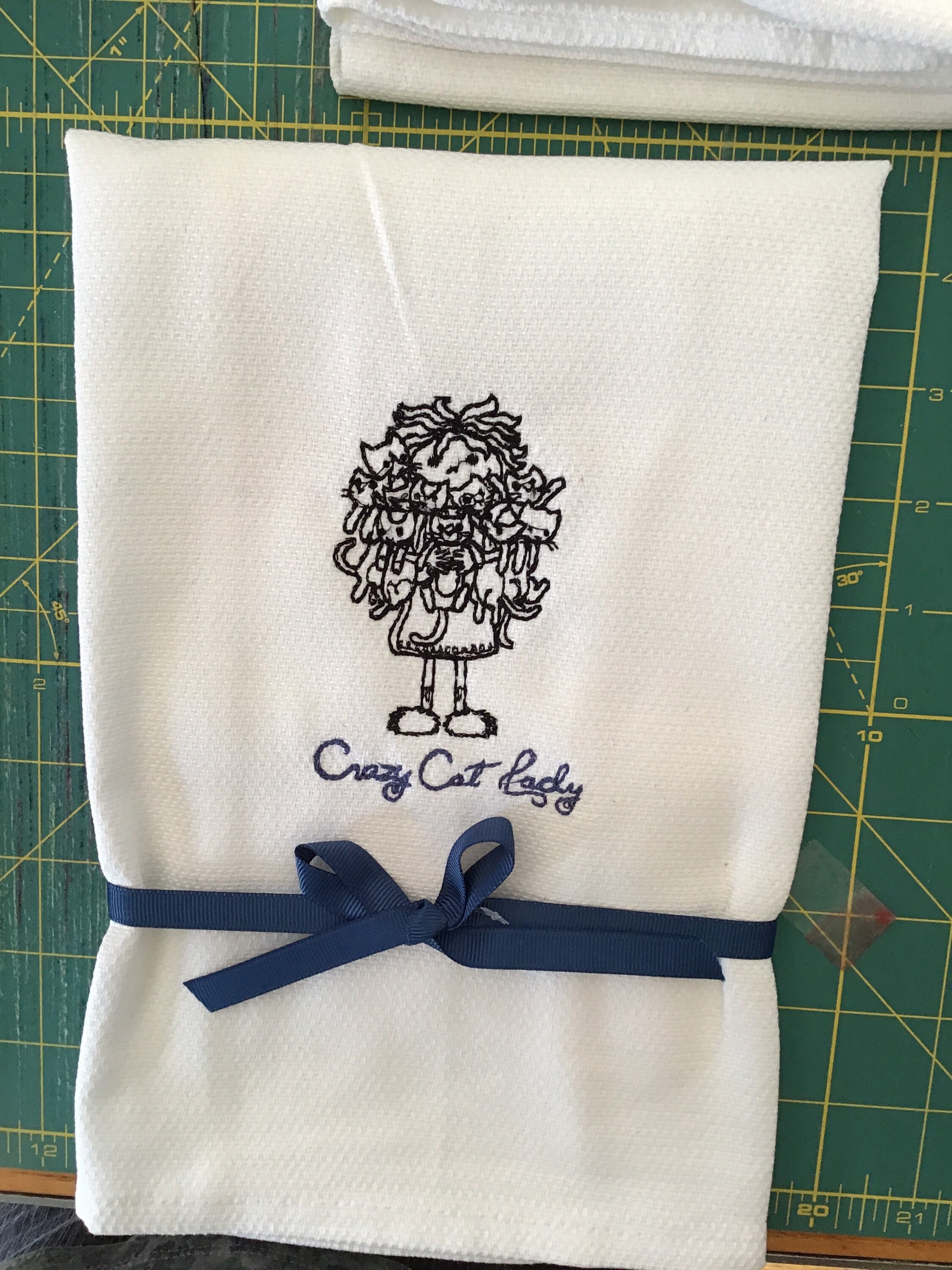 Custom Embroidered tea towel "Crazy Cat Lady" you pick colors