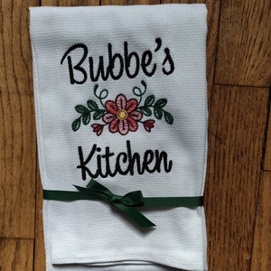 Custom Embroidered tea towel "Bubbe's Kitchen" Jewish Yiddish Grandmother Design You pick colors