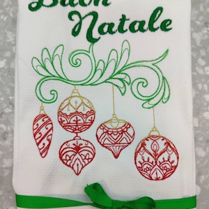 Custom Embroidered tea towel "Buon Natalie" Italian Christmas Design You pick colors