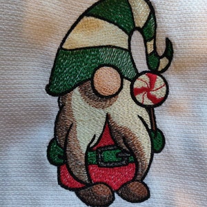 Custom Embroidered tea towel &quot;Christmas Gnome with Lollipop&quot; Scandinavian Norwegian Swedish