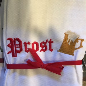 Custom Embroidered tea towel Beer Lovers &quot;Prost”