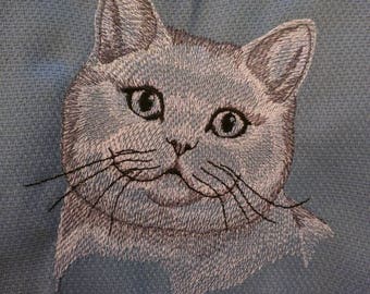 FREE NAME Tea Towel Cat Breeds Custom Embroidery British Shorthair cat Sketched