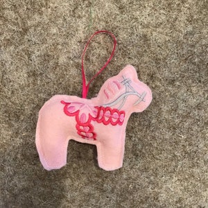 Swedish Horse Ornament PINK Classic Dala Shaped