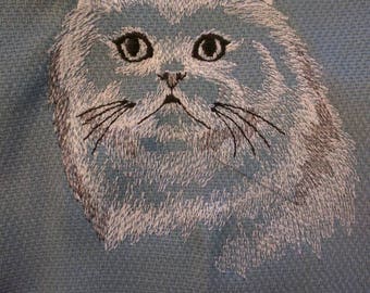 FREE NAME Tea Towel Cat Breeds Custom Embroidery Persian cat Sketched