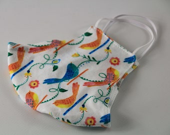 Birds 2 layer Cotton Face Mask with nose wire and filter pocket. Washable, Reusable, Breathable, Made in Australia