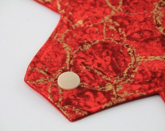 12" Heavy Single Flare Red and Gold Washable Reusable Cloth Menstrual Pad
