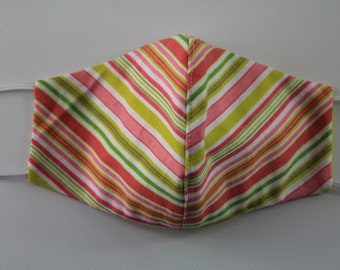 Pastel Stripes 2 layer Cotton Face Mask with nose wire and filter pocket. Washable, Reusable, Breathable, Made in Australia