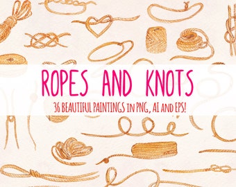 Ropes and Knots - 36 Watercolor Illustrator Elements - Vector Graphics Bundle!