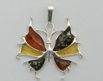 Details about / Natural Multi-Color BALTIC AMBER Butterfly Pendant 925 STERLING SILVER #3736