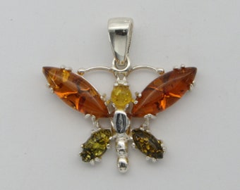 Details about / Natural Multi-Color BALTIC AMBER Butterfly Pendant 925 STERLING SILVER #3736
