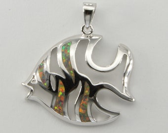 Mexican Fire - FIRE OPAL Fish - 925 Sterling Silver Pendant with a Rhodium finish