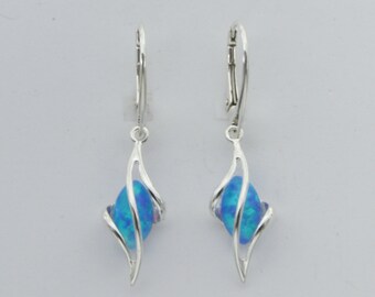 October Birthstone Gift Triangle White Opal Silver Earrings Simple Geometric Dangle Earrings Lab Fire Opal 925 Sterling Silver Earrings