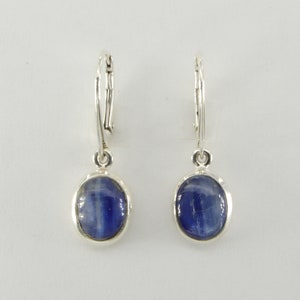 Oval Blue Kyanite Dangle Leverback Earrings - 925 Sterling Silver - Lever back - Natural and Genuine Gemstone