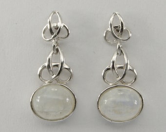 Arc-en-ciel Ovale Véritable et Naturel Pierre de Lune Dangle / Drop Post / Boucles d'Oreilles en ARGENT STERLING 925 avec Rhodium