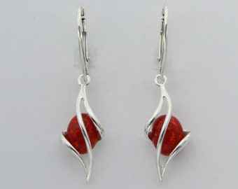 Red FIRE OPAL Round Dangle Earrings in 925 Sterling Silver / Leverback / Lever back / French Closing