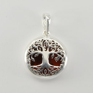 Cognac / Brown BALTIC AMBER Tree of Life Pendant in 925 Sterling Silver - Natural and Genuine Gemstone from Poland