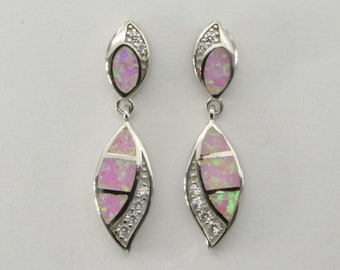 Rosa - Drop/Dangle - FEUEROPAL - Ohrstecker/Post Ohrringe mit Cubic Zirkonia in 925 Sterling Silber