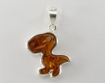 Baltic Amber Dino Pendant: Sterling Silver Dinosaur Charm