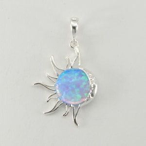 Blue - Sun Star and Moon - FIRE OPAL Pendant - 925 Sterling Silver