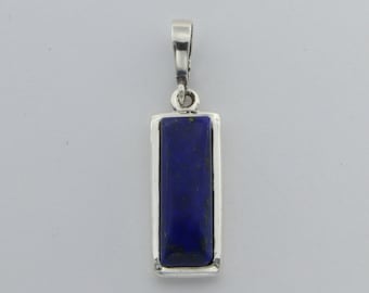 Genuine and Natural Blue LAPIS LAZULI Square / Rectangle Pendant in 925 Sterling Silver