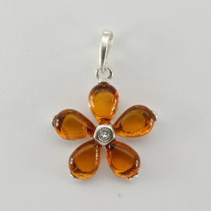 Cognac / Brown BALTIC AMBER Flower Pendant in 925 Sterling Silver - Natural and Genuine Gemstone from Poland