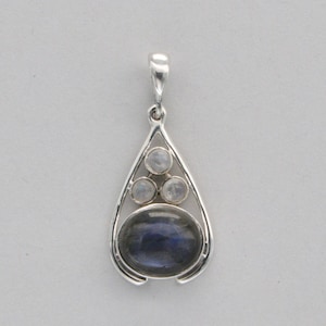 Oval LABRADORIT und Mondstein Anhänger aus 925 STERLING SILBER - Echter und natürlicher Edelstein