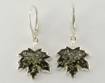 Orecchini A Foglia In Ambra E Argento 925 POPLYKE - Chiusura A Monachella, Gioielli Ipoallergenici, Pietra Portafortuna Novembre, Regalo Per Donna