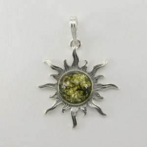 Sterling Silber AMBER Anhänger - Edelstein Schmuck - Natürlicher grüner Bernstein - perfektes Geschenk für sie - Sonnenform