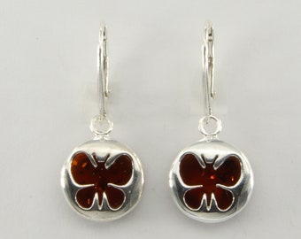 Baltic Amber Butterfly Earrings: Cognac Sterling Silver Leverbacks