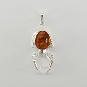 Natürlicher und Echter Brauner/Cognac BALTIC AMBER Spinnen Anhänger in 925 Sterling Silber (Polen)