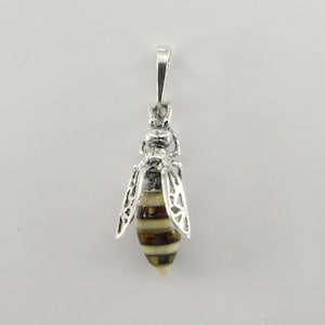 Multi-Color BALTIC AMBER Bumble Bee Pendant in 925 Sterling Silver (Poland) Natural and Genuine Gemstone