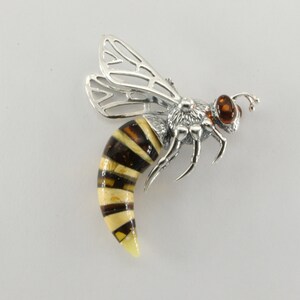 Natural and Genuine Multi-Color BALTIC AMBER Bee Pendant in 925 Sterling Silver (Poland)
